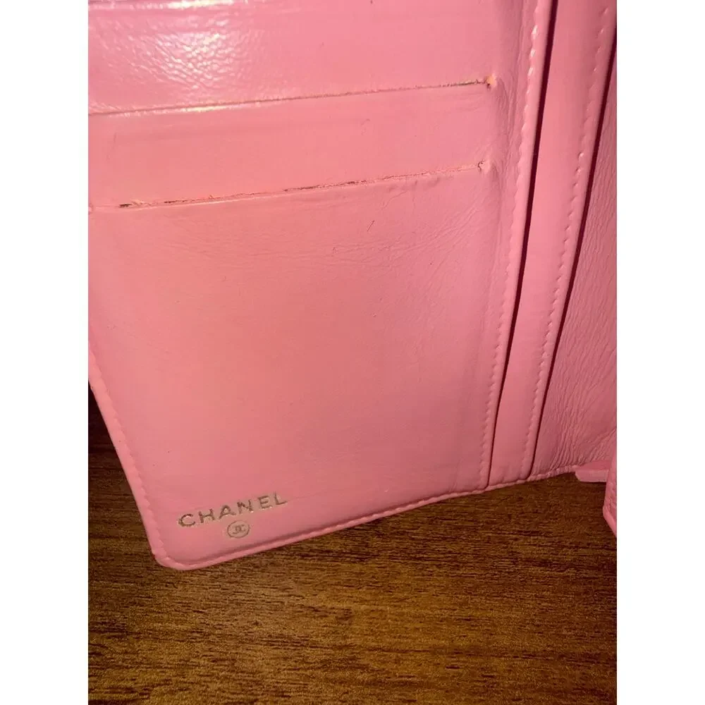 Chanel Camellia Embossed Pink Lambskin Long Yen Wallet professionally recolored